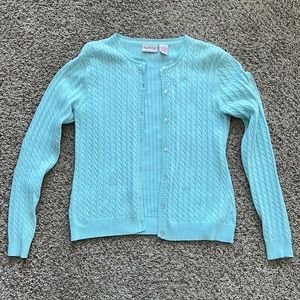 Crystal-Kobe sz M winter blue button-down cardigan sweater